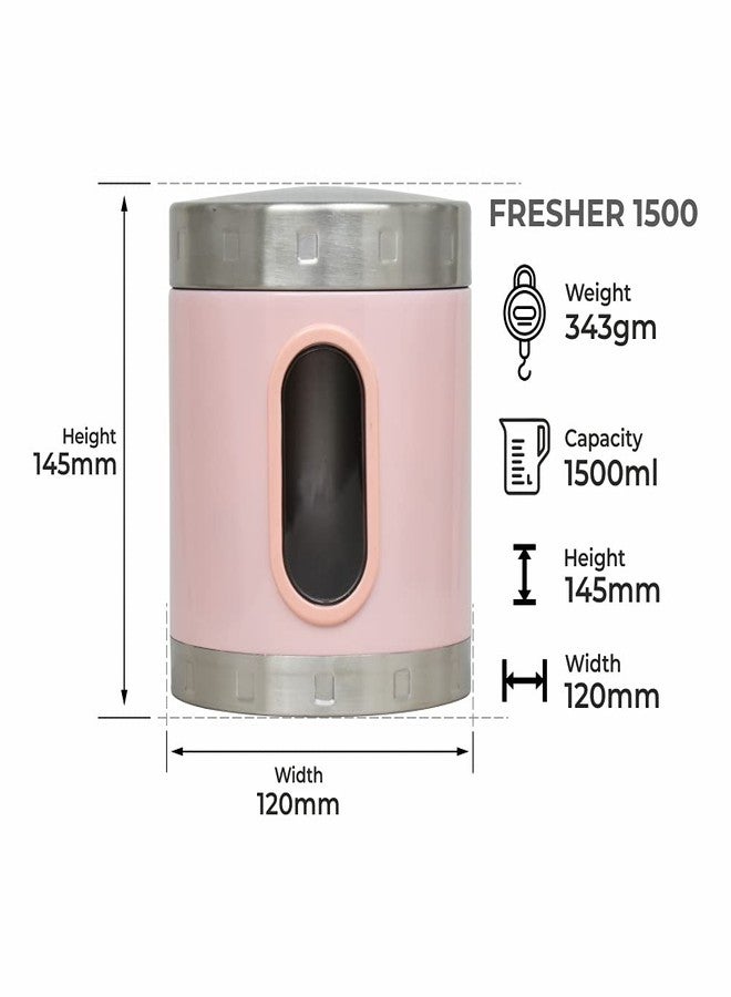 DUBBLIN Stainless Steel Storage jar container Fresher screw lid transparent visible window food safe steel Storage container 1500 ml, 1 Piece, Pink - Image 3